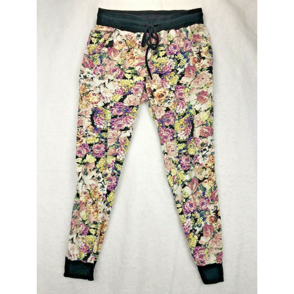 Full Tilt Girls Size M Flowered Stretchy Jogger Lounge Pants with Pockets